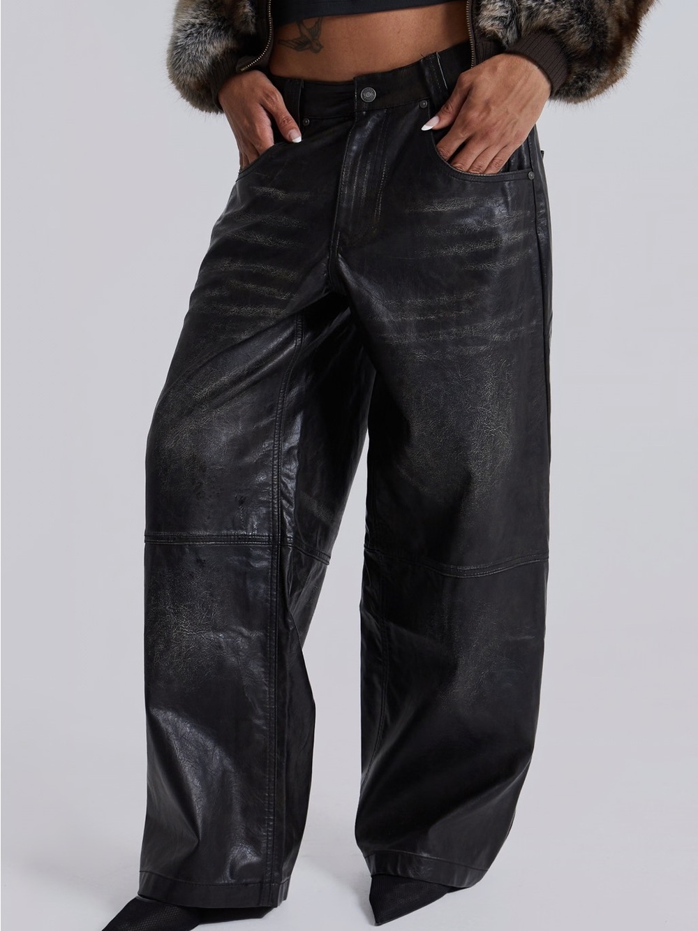 Jaded London Black Wide-Leg Faux Leather Trousers